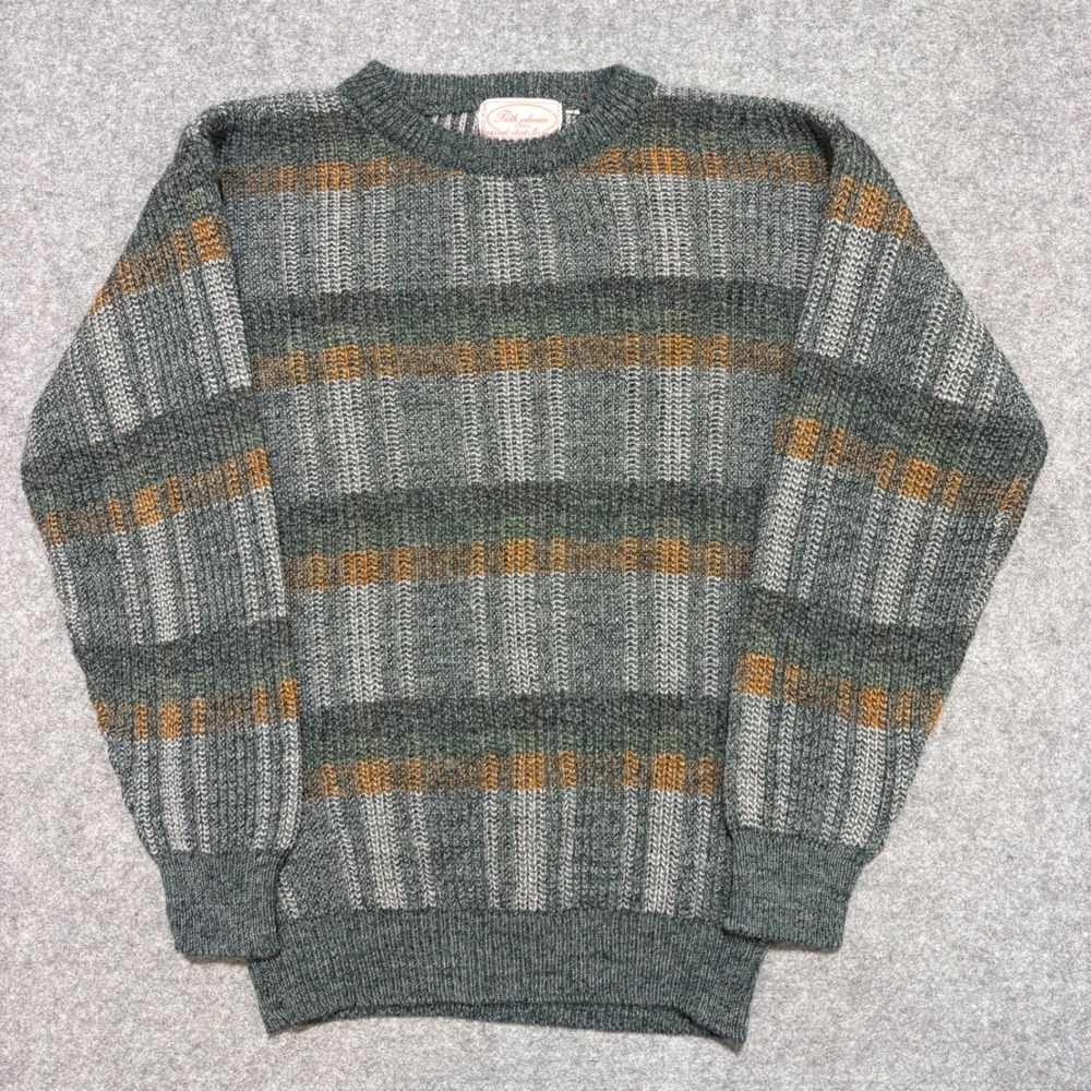 Path Vilmain Paris Mens Grey Striped Textured Knit Crewneck Sweater Italy
